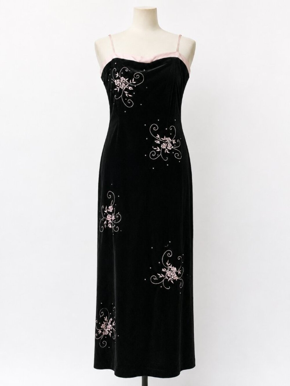 Vintage Y2K Betsy & Adam Dress Black Velvet Embroidered Corset Maxi Dress 18W